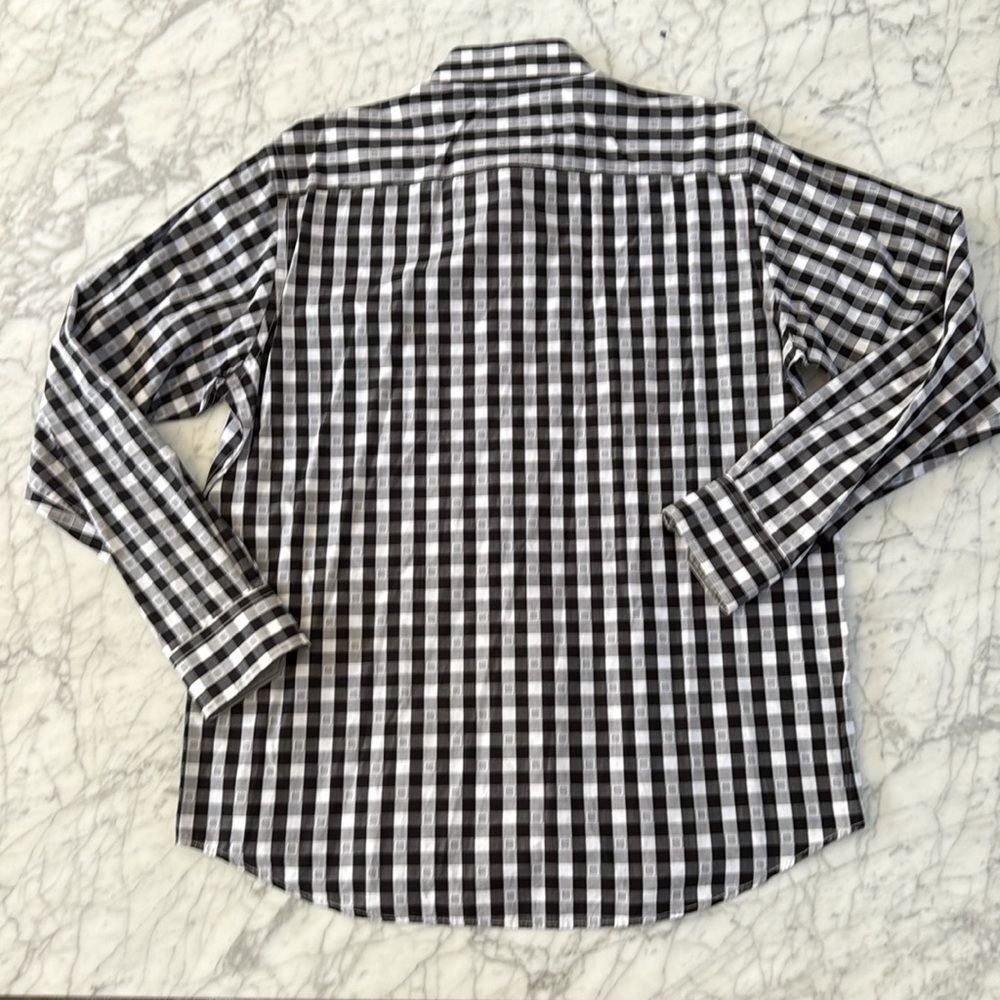 Bugatchi Plaid Dress Shirt White Black Size L Classic Fit - Picture 7 of 8